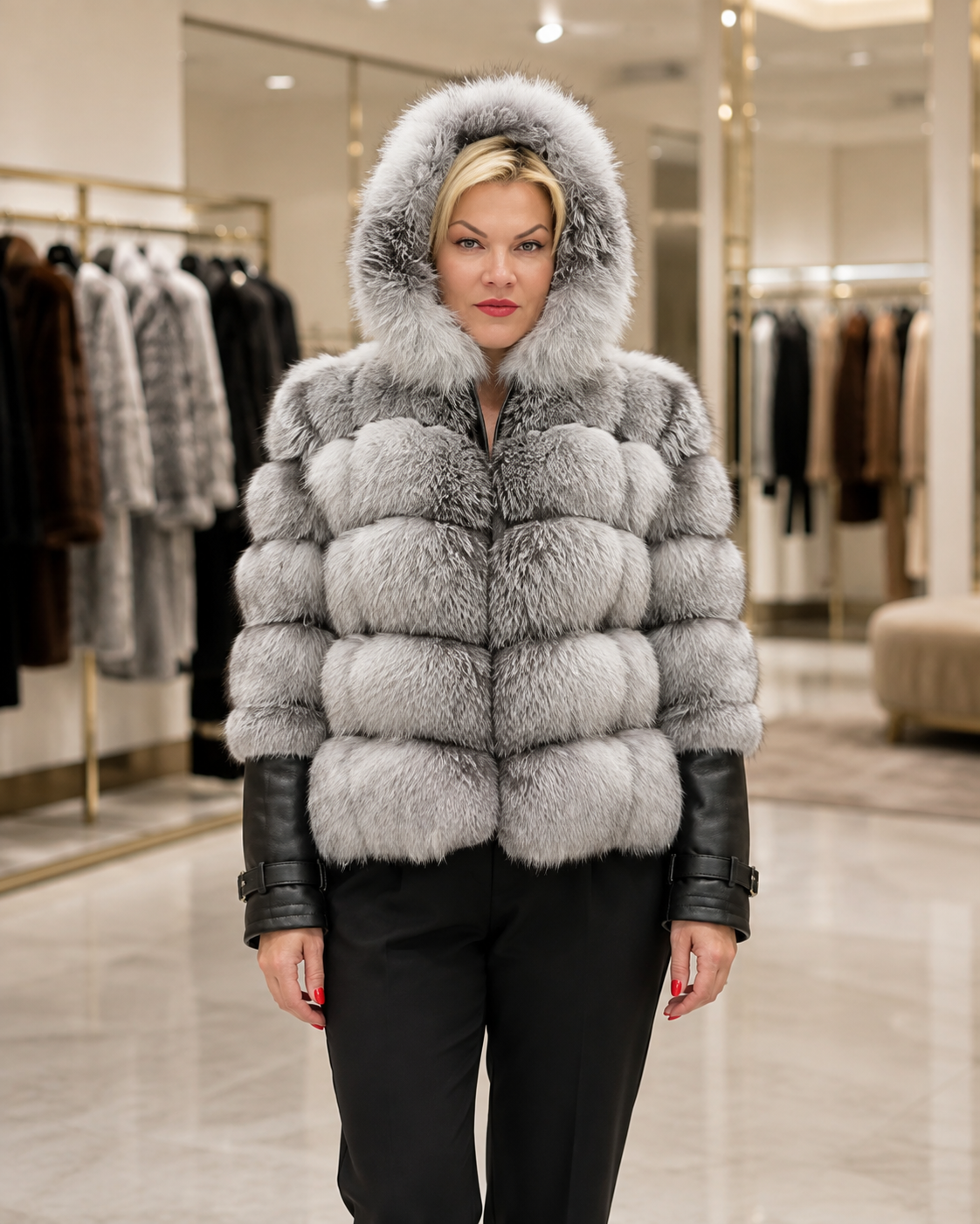 Natural Fox Fur Coat – Detachable Sleeves