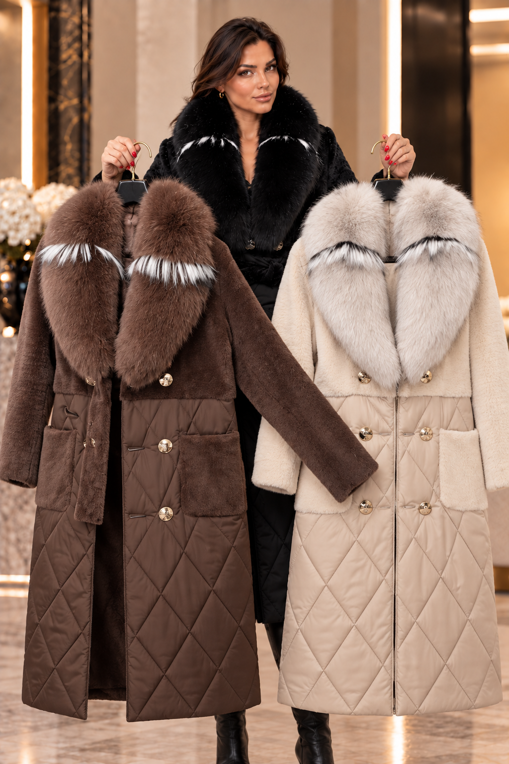 Black Coat with Fox Fur Collar